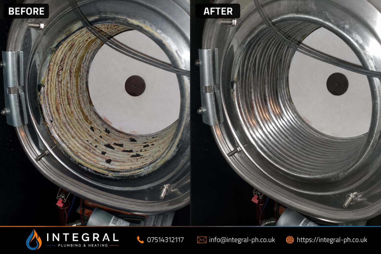 Heat exchanger clean, before and after