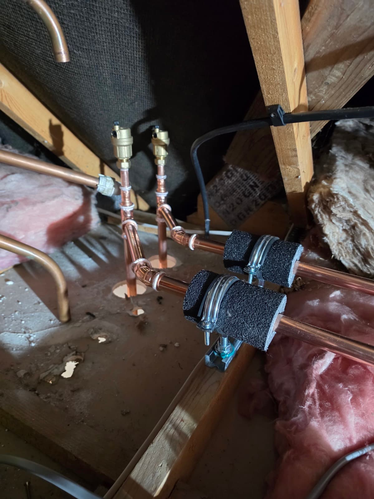 Insulated pipework, loft first fix